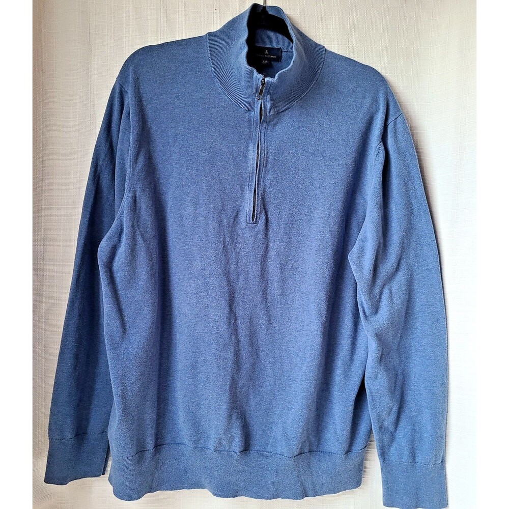 Brooks Brothers Quarter Zip Sweater Men 2XL XXL Blue Pima Cotton Long Sleeve